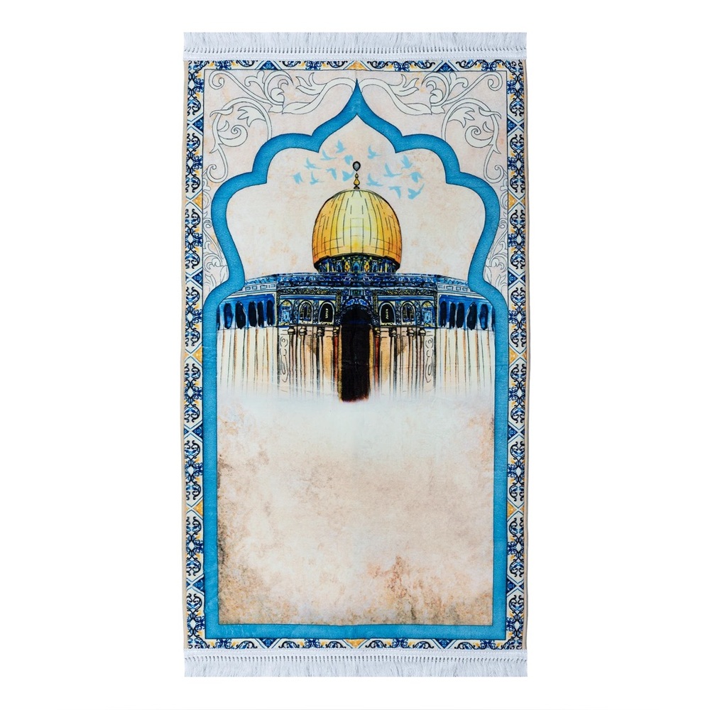 Elegant Blue and Gold Prayer Rug